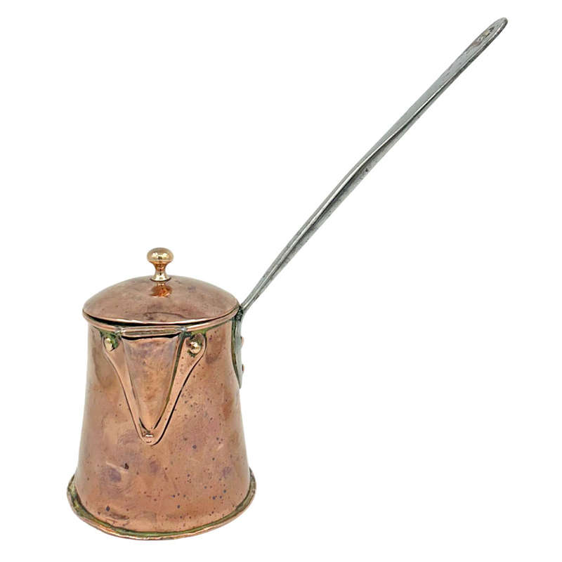 Copper Hinged Lid Coffee Pot White Metal Handle  19th