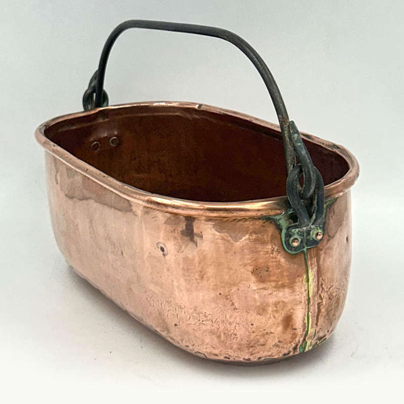 Copper Rectangular Tub With White  Metal Handle