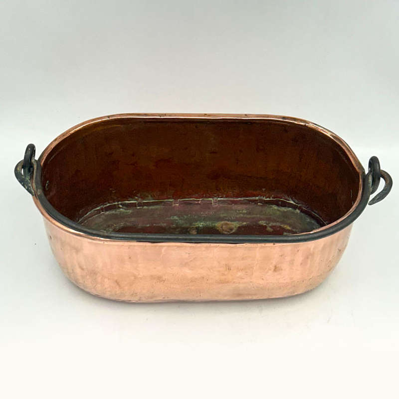 Copper Rectangular Tub With White  Metal Handle