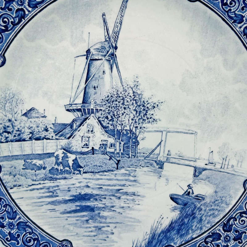 Delfts Royal Sphinx  Blue And White Wind Mill Scene Wall Charger