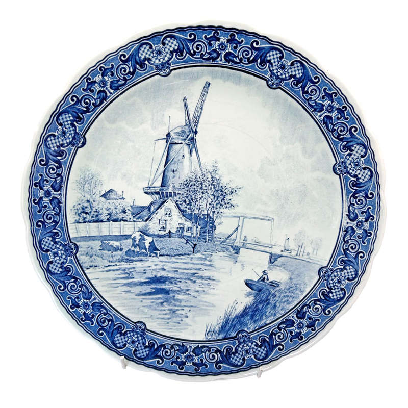 Delfts Royal Sphinx  Blue And White Wind Mill Scene Wall Charger