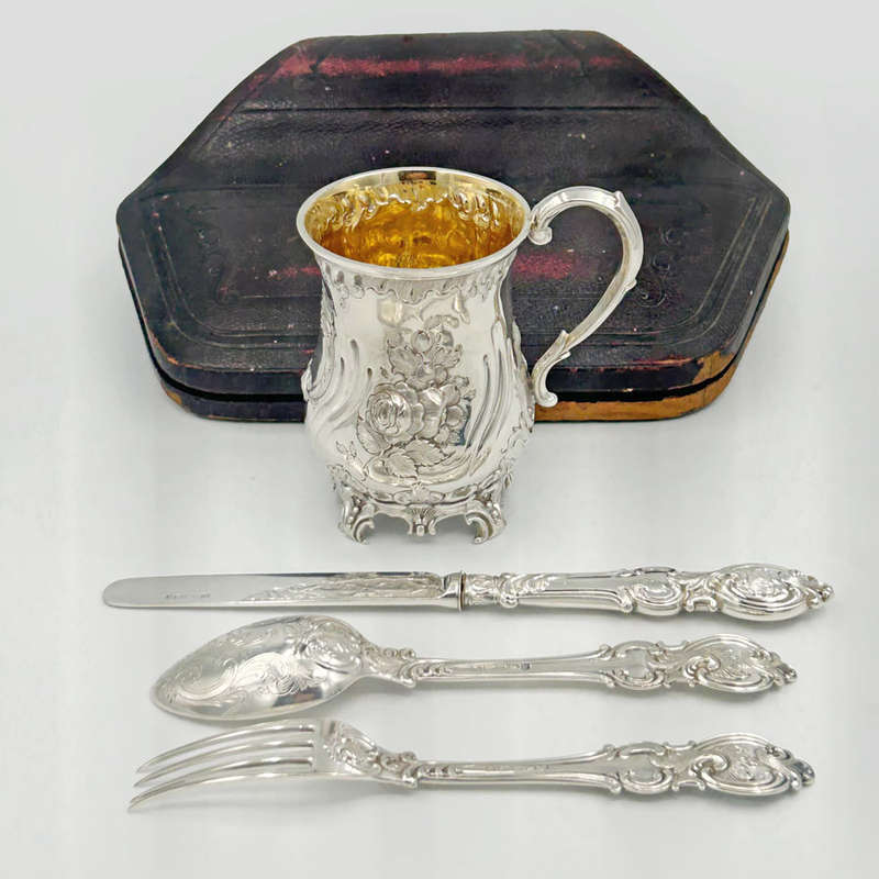 Hallmarked Silver Christening Boxed Set  Martin Hall  Sheffield 1879