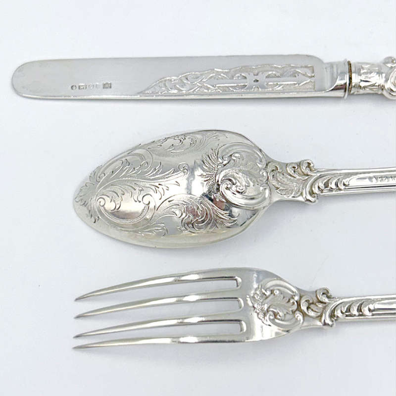 Hallmarked Silver Christening Boxed Set  Martin Hall  Sheffield 1879