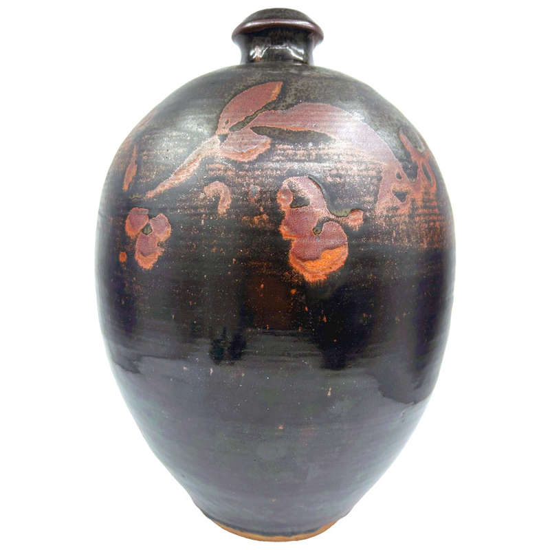 Large Tim Morris Bottle Neck Brown Green Tones Vase