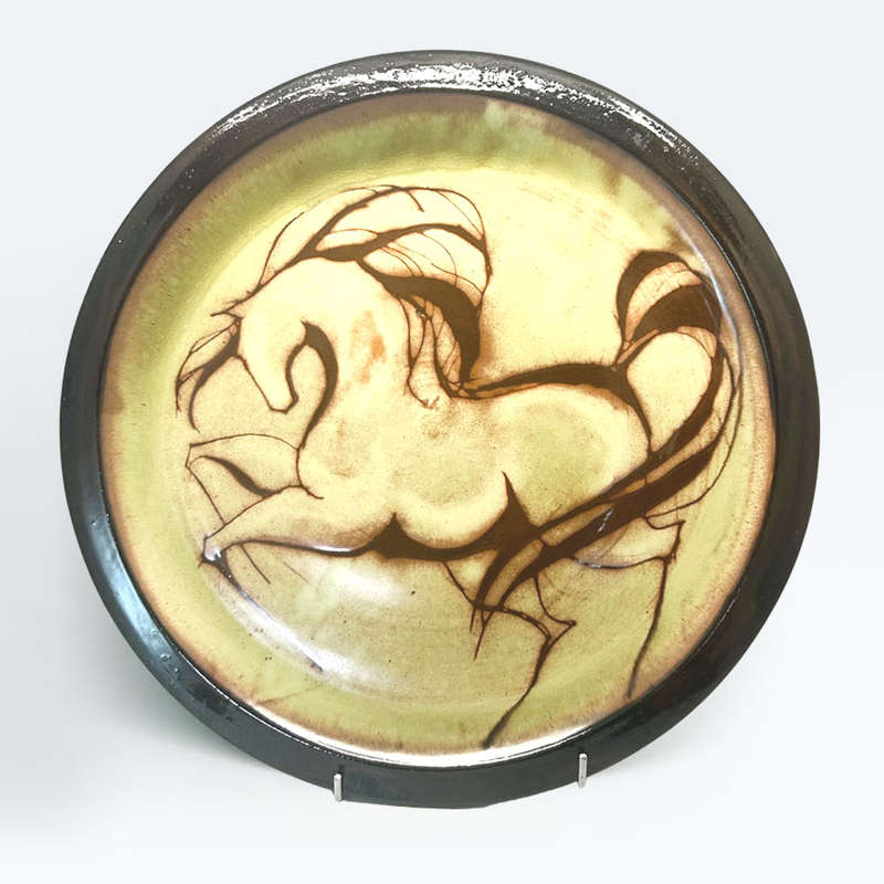Liebermann Pottery Large Pottery Charger Horse Scene 20th