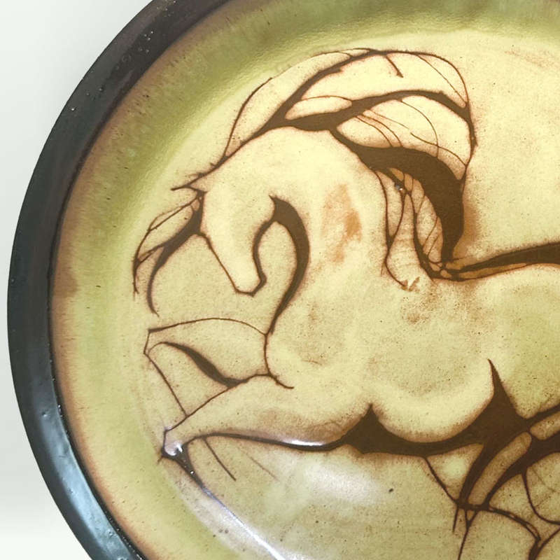 Liebermann Pottery Large Pottery Charger Horse Scene 20th