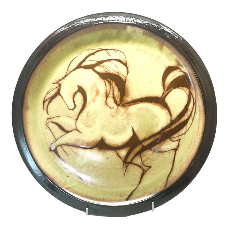 Liebermann Pottery Large Pottery Charger Horse Scene 20th