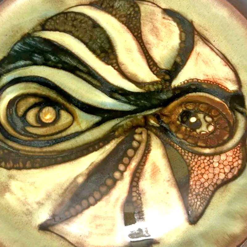 Liebermann Pottery Large Pottery Serpent Head  Scene 20th