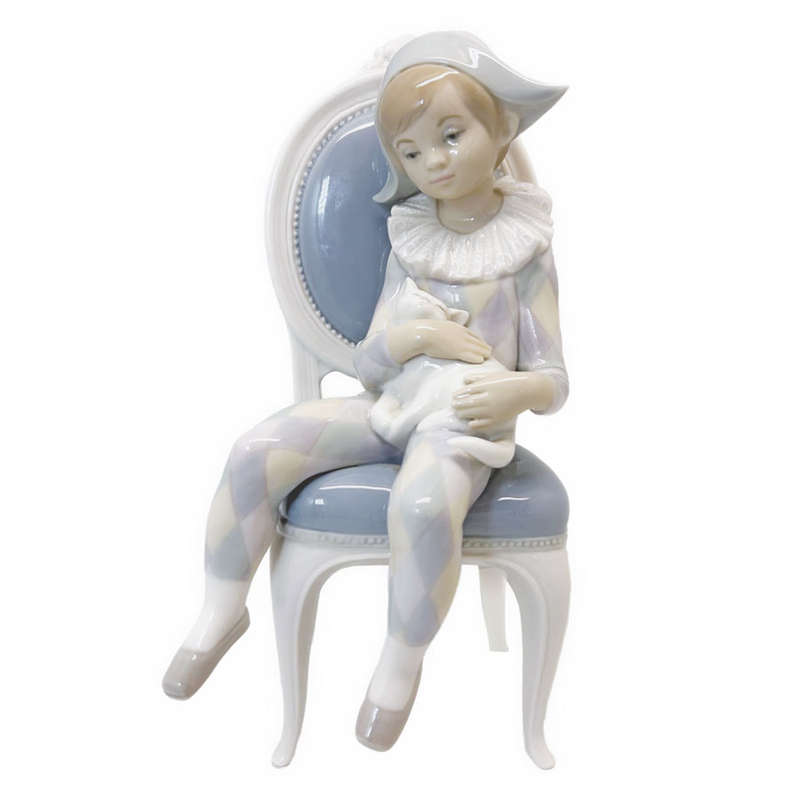 Lladro Daisa Figurine Seated Jester Boy With Cat 1299
