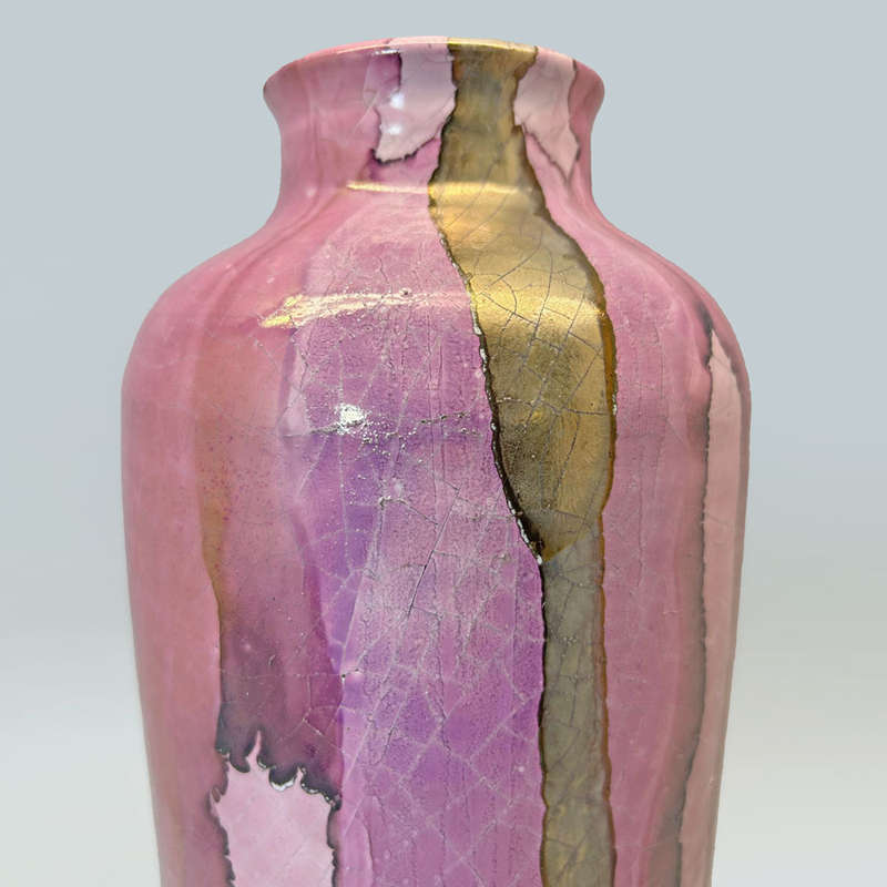 Mid Century Italian Polychrome Enamel Tall Vase By Claudio Pulli C1970
