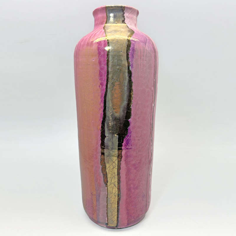 Mid Century Italian Polychrome Enamel Tall Vase By Claudio Pulli C1970