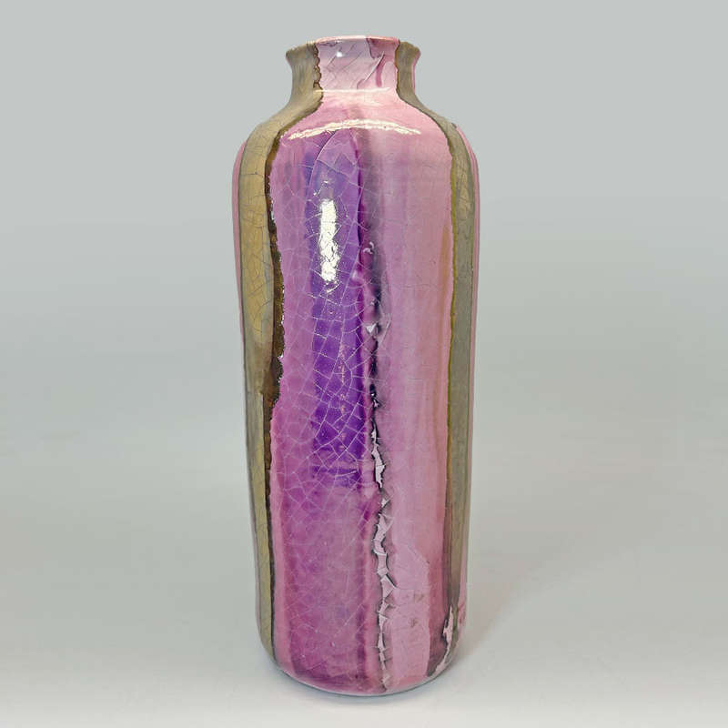 Mid Century Italian Polychrome Enamel Tall Vase By Claudio Pulli C1970