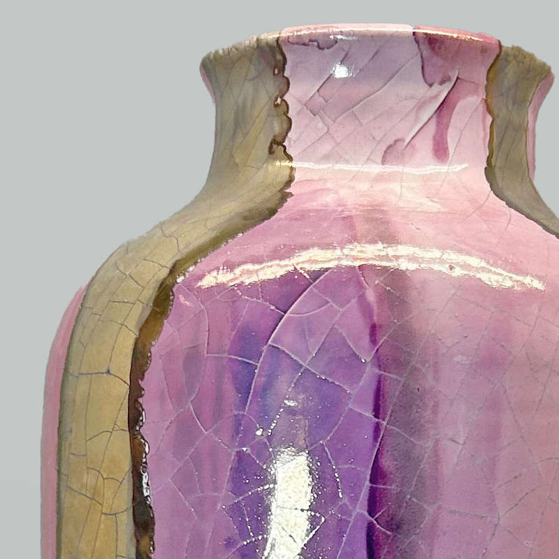 Mid Century Italian Polychrome Enamel Tall Vase By Claudio Pulli C1970