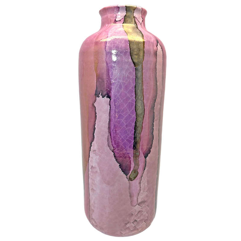 Mid Century Italian Polychrome Enamel Tall Vase By Claudio Pulli C1970