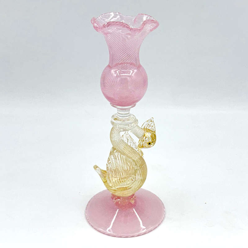 Murano Pink Venetian Salviati Swan Candleholder C1920