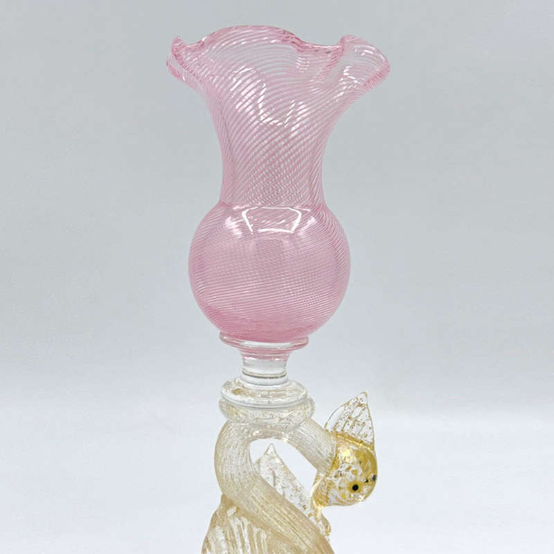 Murano Pink Venetian Salviati Swan Candleholder C1920