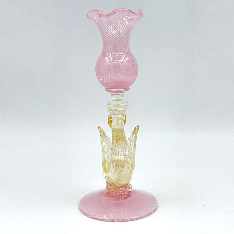 Murano Pink Venetian Salviati Swan Candleholder C1920