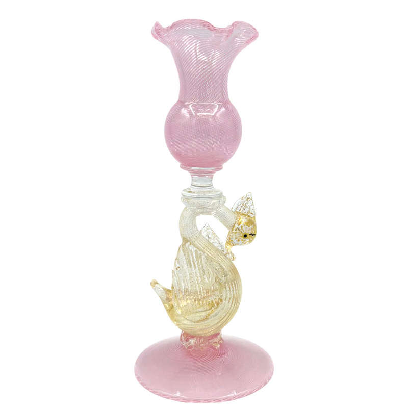 Murano Pink Venetian Salviati Swan Candleholder C1920