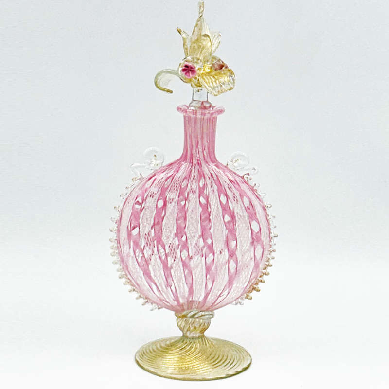 Murano Venetian Pink and White Zanfirico Latticino Perfume Bottle C1920