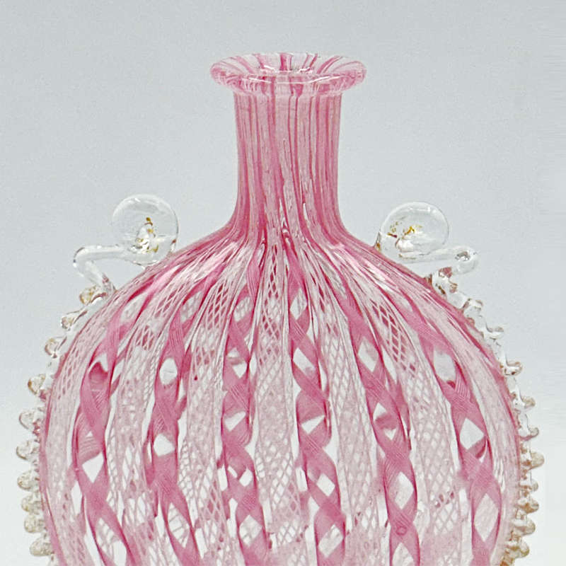 Murano Venetian Pink and White Zanfirico Latticino Perfume Bottle C1920
