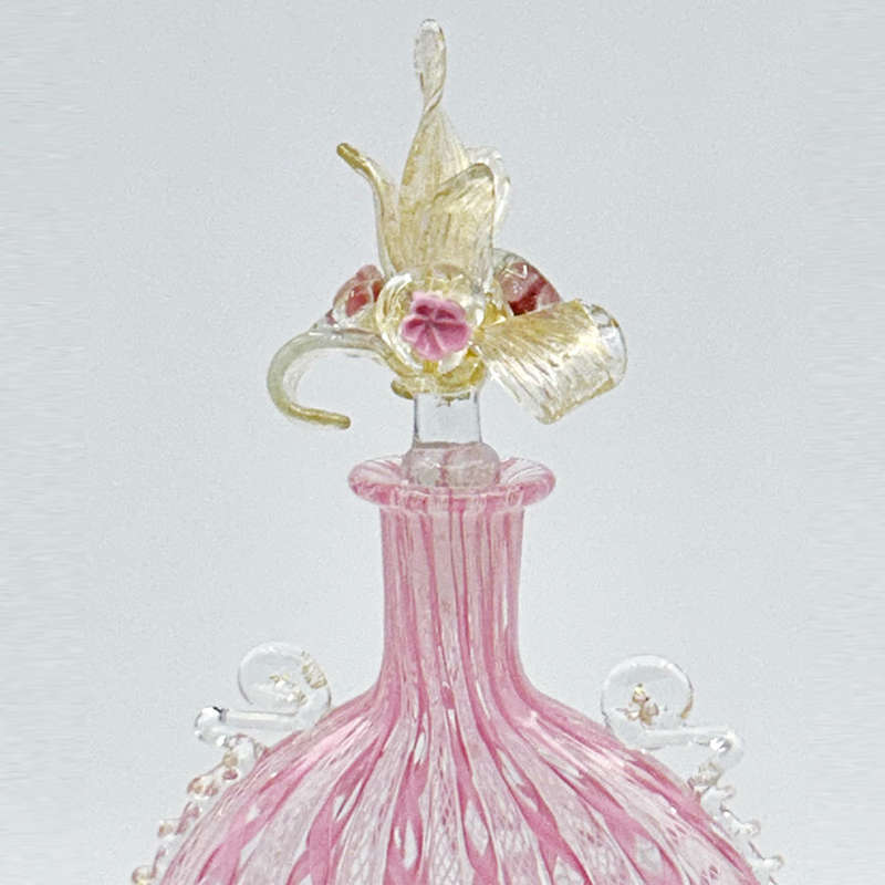 Murano Venetian Pink and White Zanfirico Latticino Perfume Bottle C1920