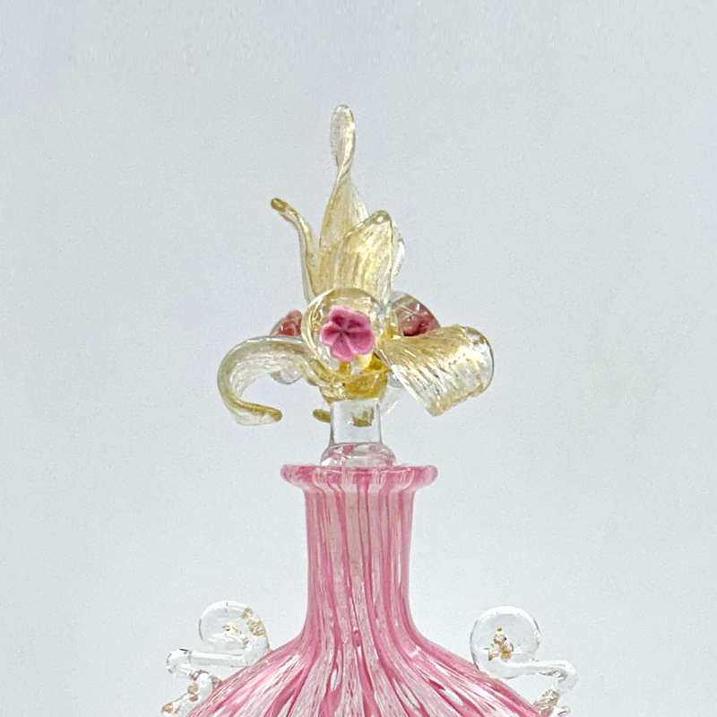 Murano Venetian Pink and White Zanfirico Latticino Perfume Bottle C1920