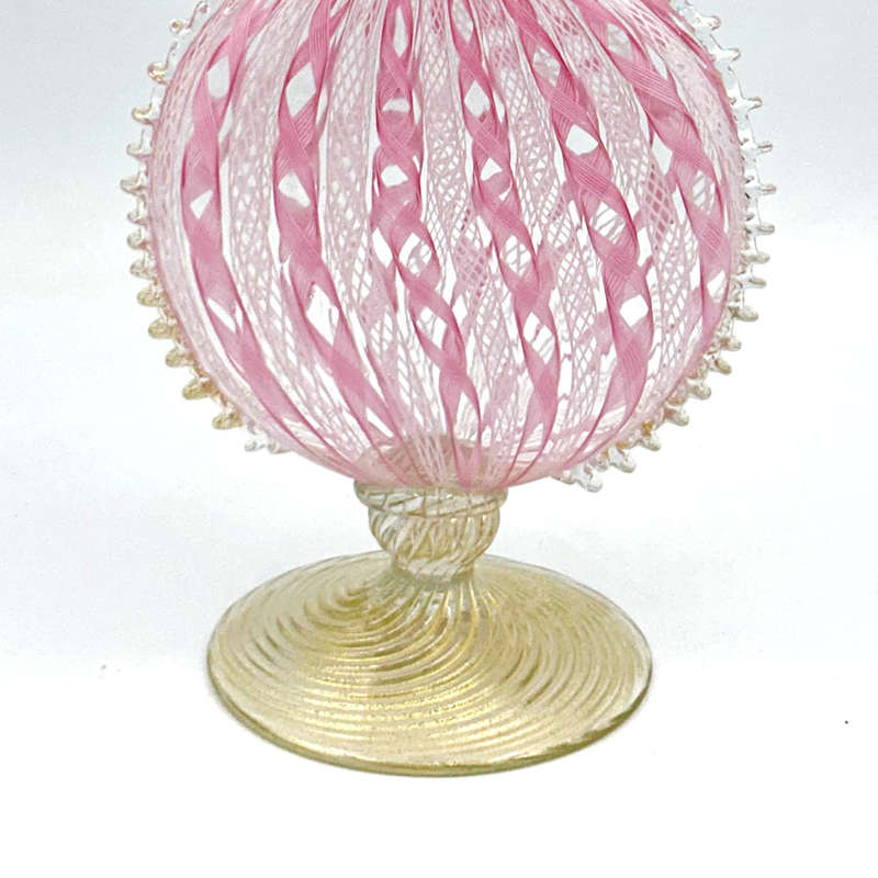Murano Venetian Pink and White Zanfirico Latticino Perfume Bottle C1920