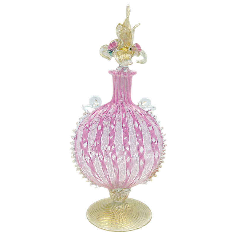 Murano Venetian Pink and White Zanfirico Latticino Perfume Bottle C1920