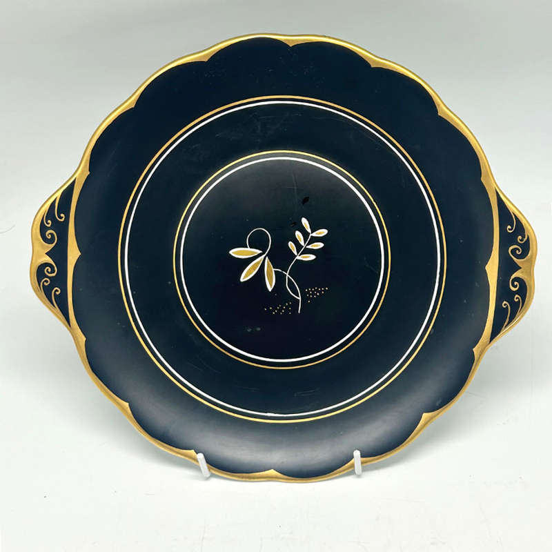 Rare Royal Albert Matt Black With Gold Detail Tea Large Cake Plate