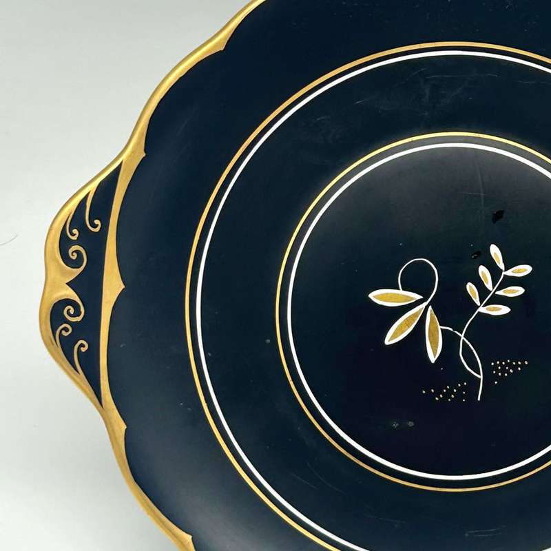 Rare Royal Albert Matt Black With Gold Detail Tea Large Cake Plate