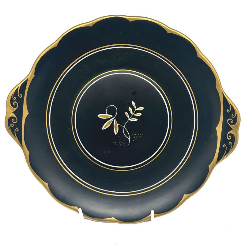 Rare Royal Albert Matt Black With Gold Detail Tea Large Cake Plate