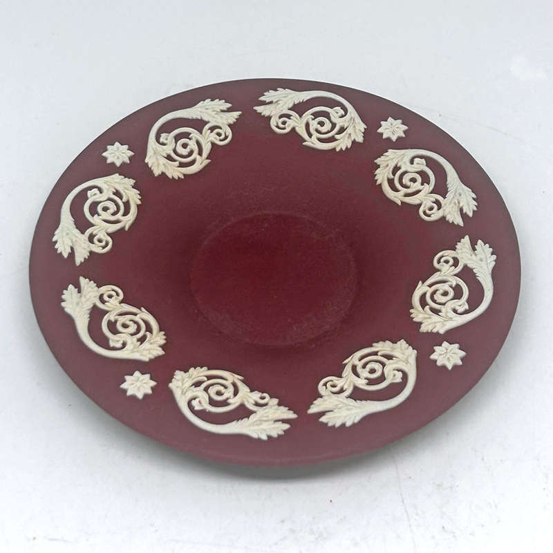Rare Wedgwood Wine Crimson Red Jasper Ware Demitasse Duo