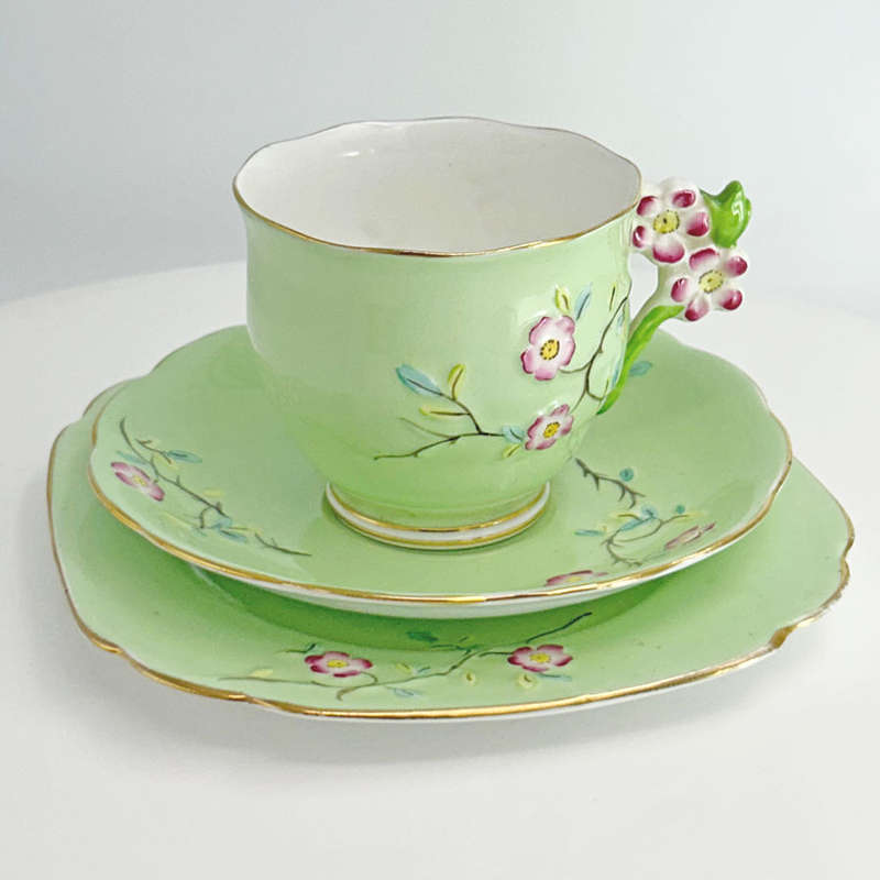 Royal Albert Solid Floral Handle Apple Blossom Tea Trio 86594