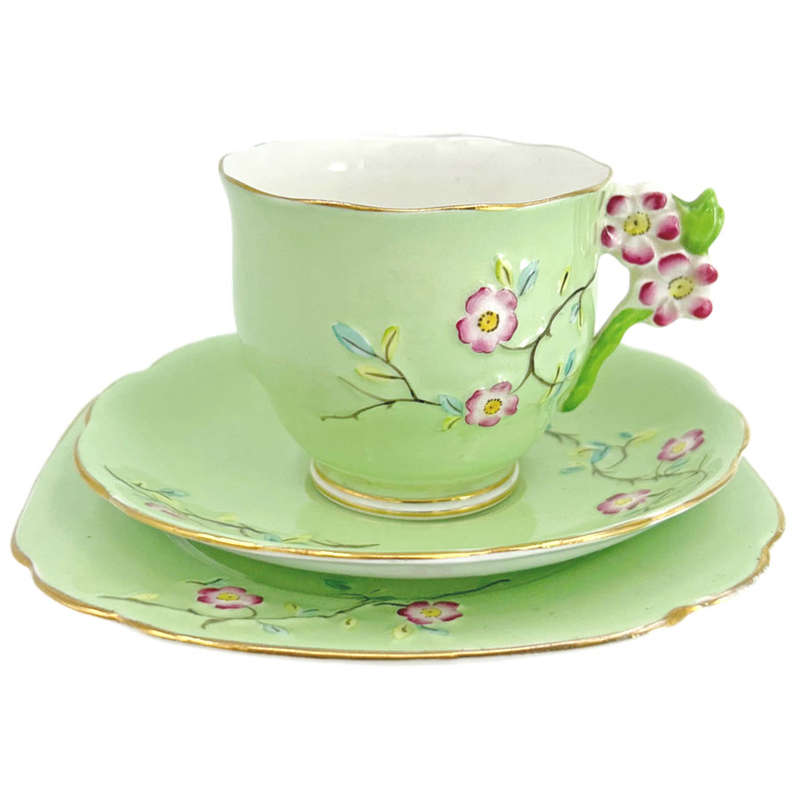 Royal Albert Solid Floral Handle Apple Blossom Tea Trio 86594