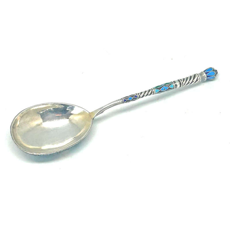 Russian Silver  Saint Petersburg Champlevé Enamel Large Spoon C1873