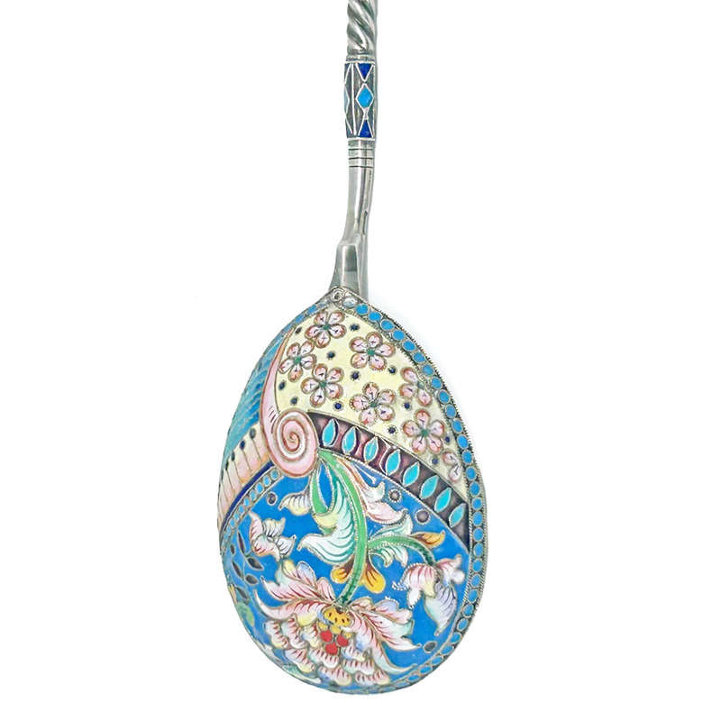 Russian Silver  Saint Petersburg Champlevé Enamel Large Spoon C1873