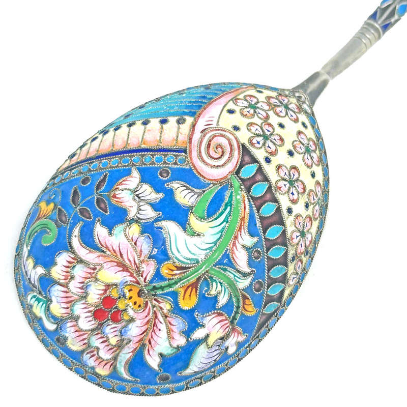 Russian Silver  Saint Petersburg Champlevé Enamel Large Spoon C1873