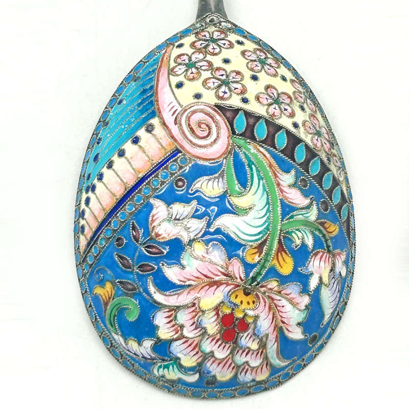 Russian Silver  Saint Petersburg Champlevé Enamel Large Spoon C1873