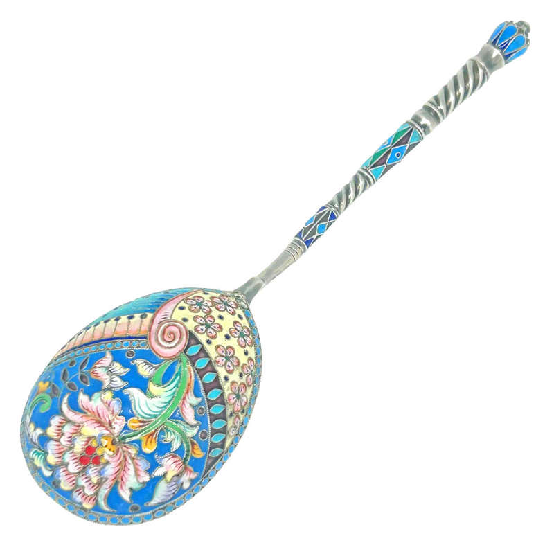 Russian Silver  Saint Petersburg Champlevé Enamel Large Spoon C1873