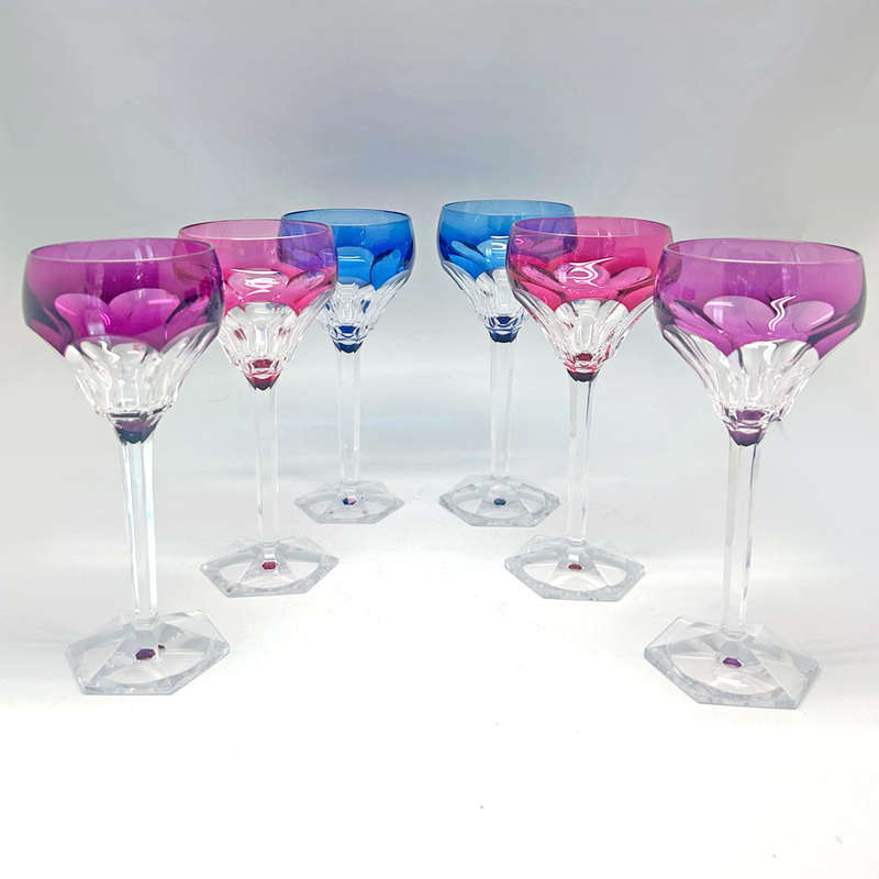 Val St Lambert Set Of 6 Crystal Hock Glasses
