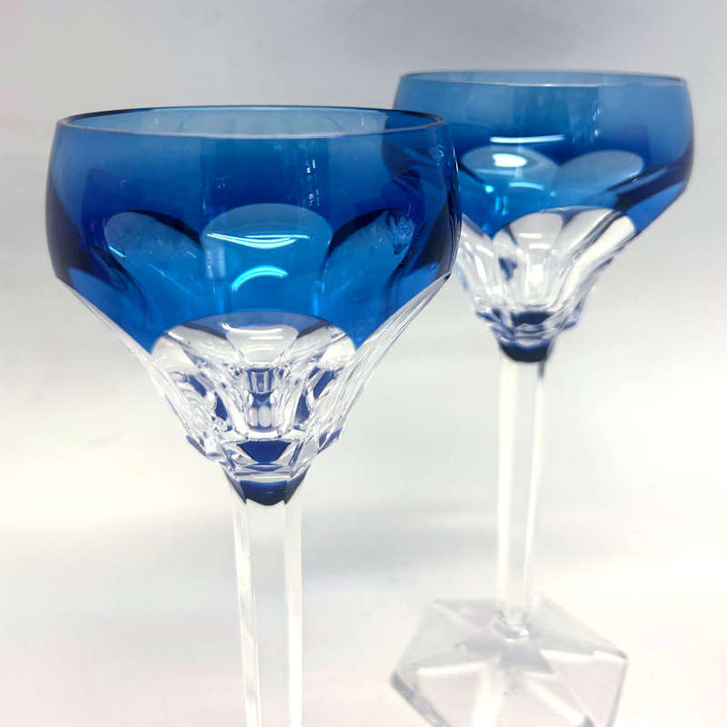 Val St Lambert Set Of 6 Crystal Hock Glasses