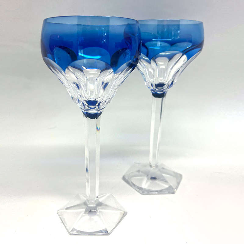 Val St Lambert Set Of 6 Crystal Hock Glasses