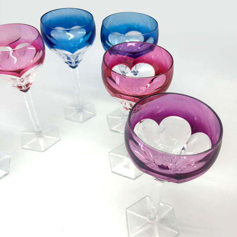 Val St Lambert Set Of 6 Crystal Hock Glasses