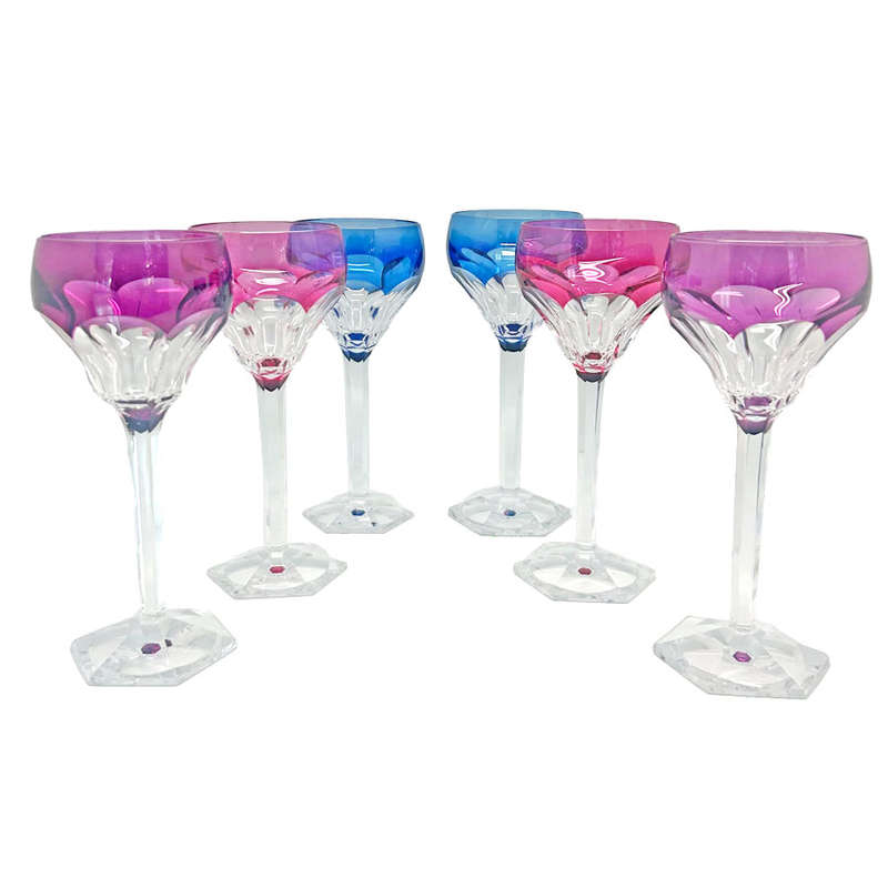 Val St Lambert Set Of 6 Crystal Hock Glasses