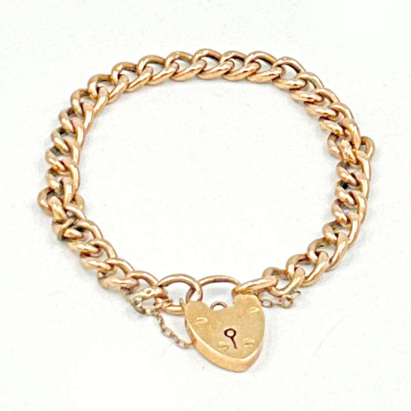 Victorian 9ct Gold Curb Chain Bracelet and Heart Padlock Clasp