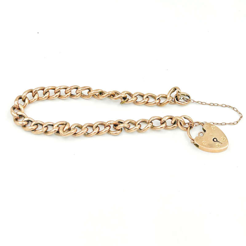 Victorian 9ct Gold Curb Chain Bracelet and Heart Padlock Clasp