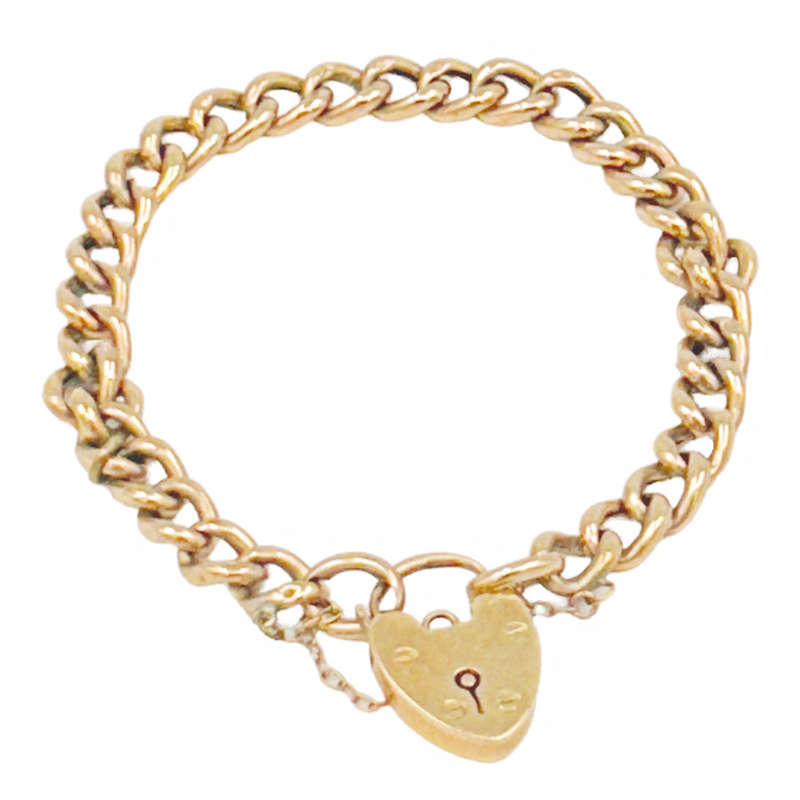Victorian 9ct Gold Curb Chain Bracelet and Heart Padlock Clasp