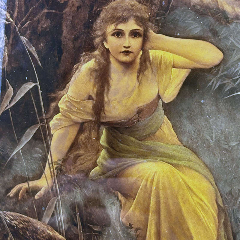 Victorian Crystoleum Picture Of Girl In Forest C1880