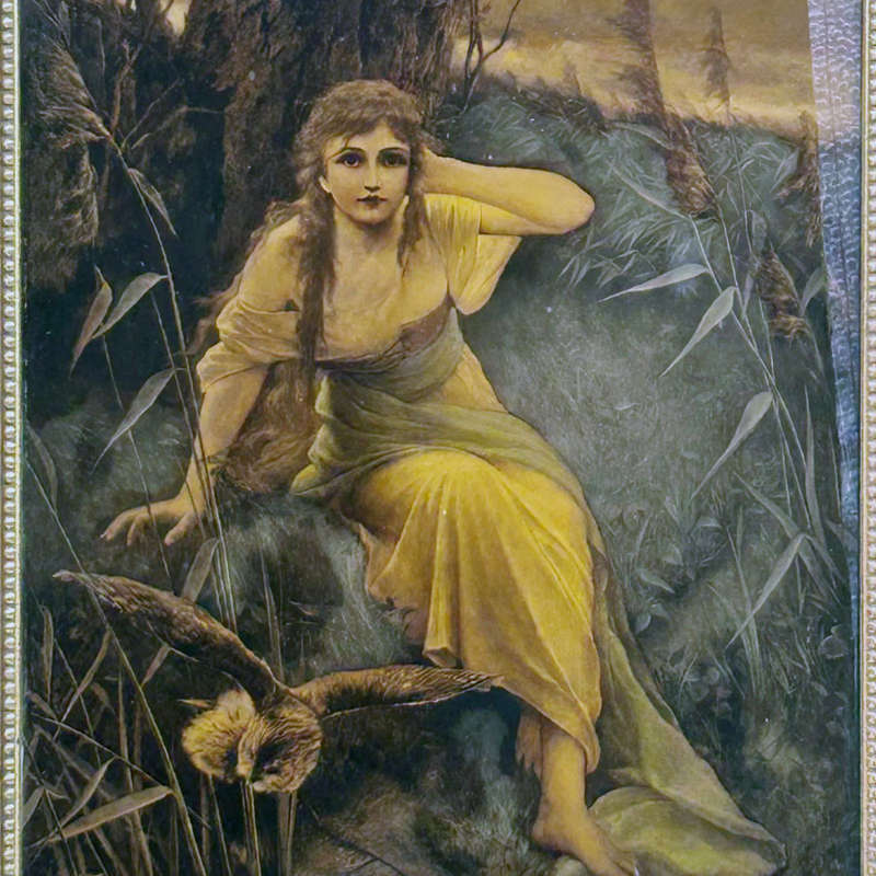 Victorian Crystoleum Picture Of Girl In Forest C1880