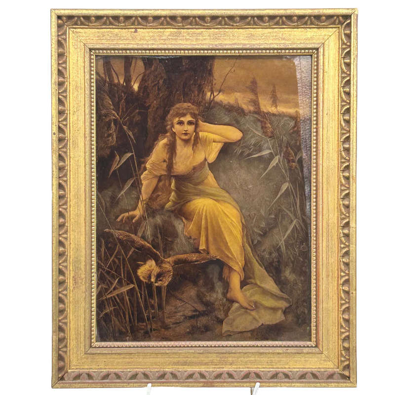 Victorian Crystoleum Picture Of Girl In Forest C1880